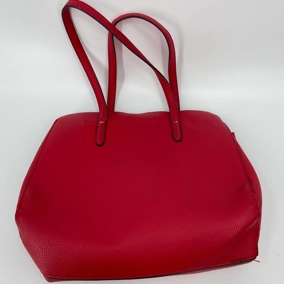 Nanette Lepore Arabelle Bow Satchel Tote Shoulder Bag Red Faux Leather Purse - Picture 4 of 14